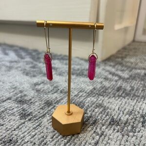 Elegant Pink Crystal Drop Dangle Gold Hook Fuchsia Earrings✨